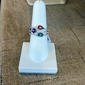 Sterling Silver Ring with Blue Topaz, Amethyst, Garnet and White Sapphire